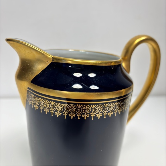 Limoges France Vintage Elegant Blue Gold Handmade Porcelain Creamer Pitcher Jug - Picture 2 of 10